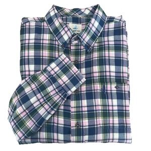 Johnnie-O Hangin' Out Lrge Plaid Button Down Long Sleeve Casual Shirt Pink *flaw